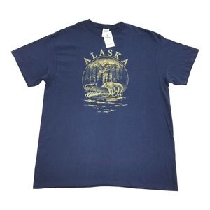 Vintage NOS Alaska Nature Short Sleeve T-Shirt XL Blue Yellow Bear Deadstock Y2K